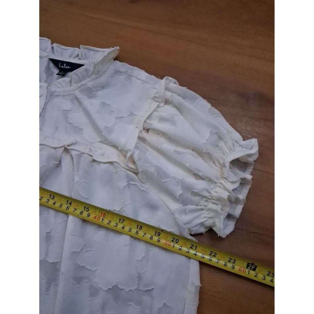 Lulus Floral Ivory Sheer Cottagecore Button Down‎ Puff Sleeve Top Shirt - Picture 4 of 7